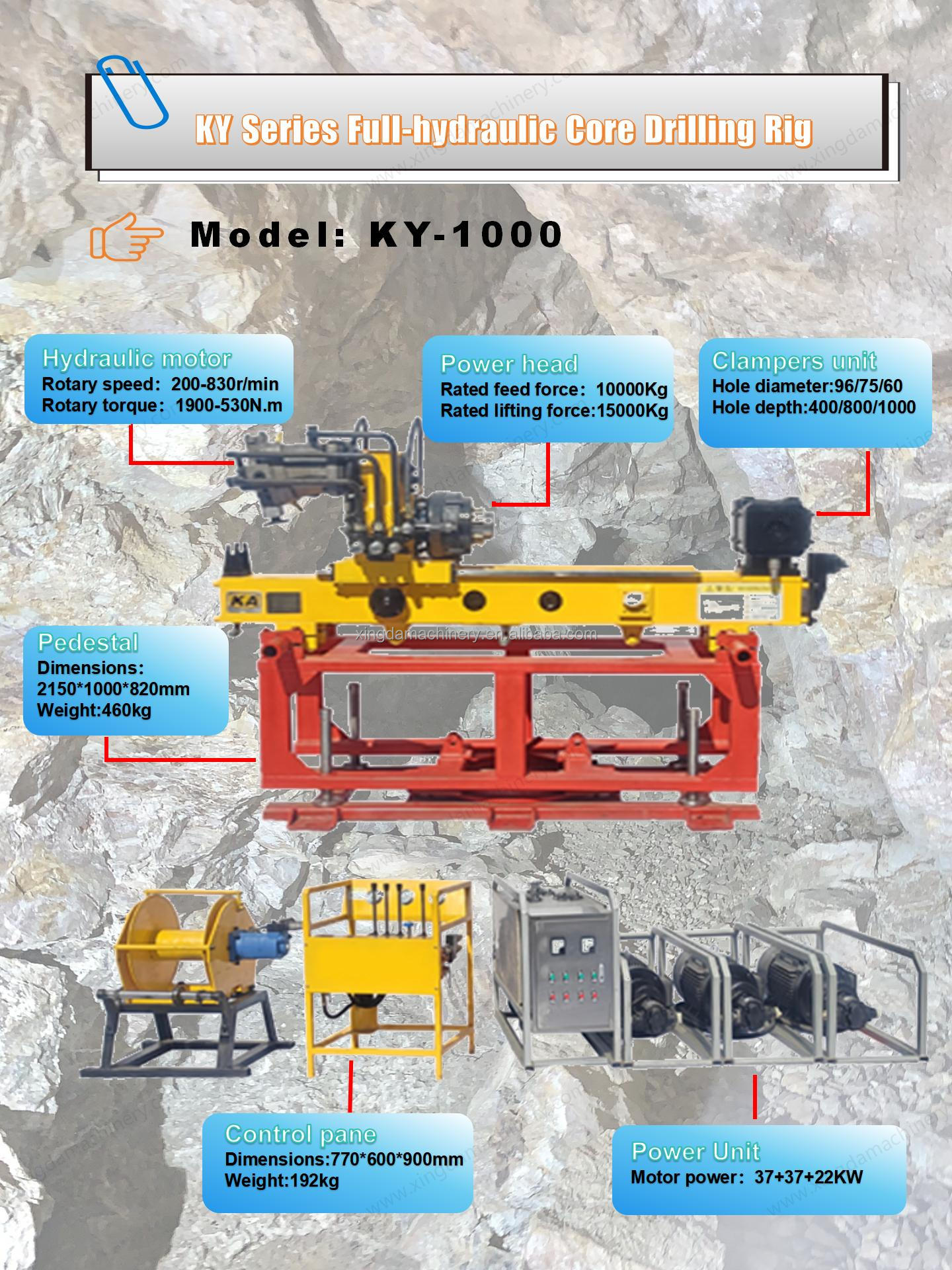 KY-1000 BQ 1000m Portable Hydraulic Underground Core Drilling Rig