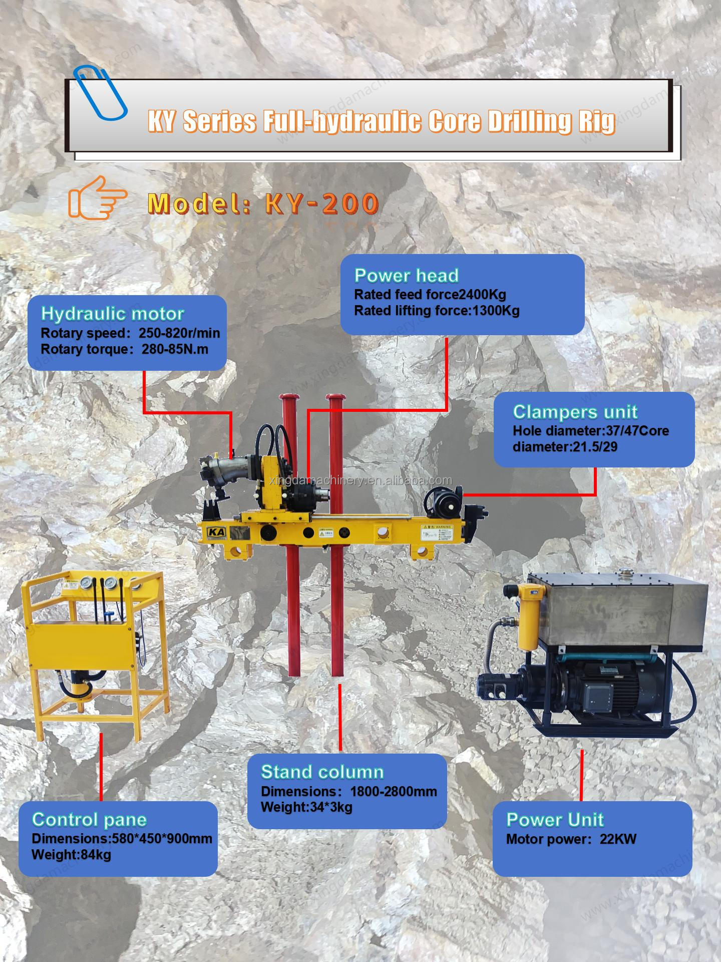 KY-200 BQ 200m Portable Hydraulic Underground Core Drilling Rig