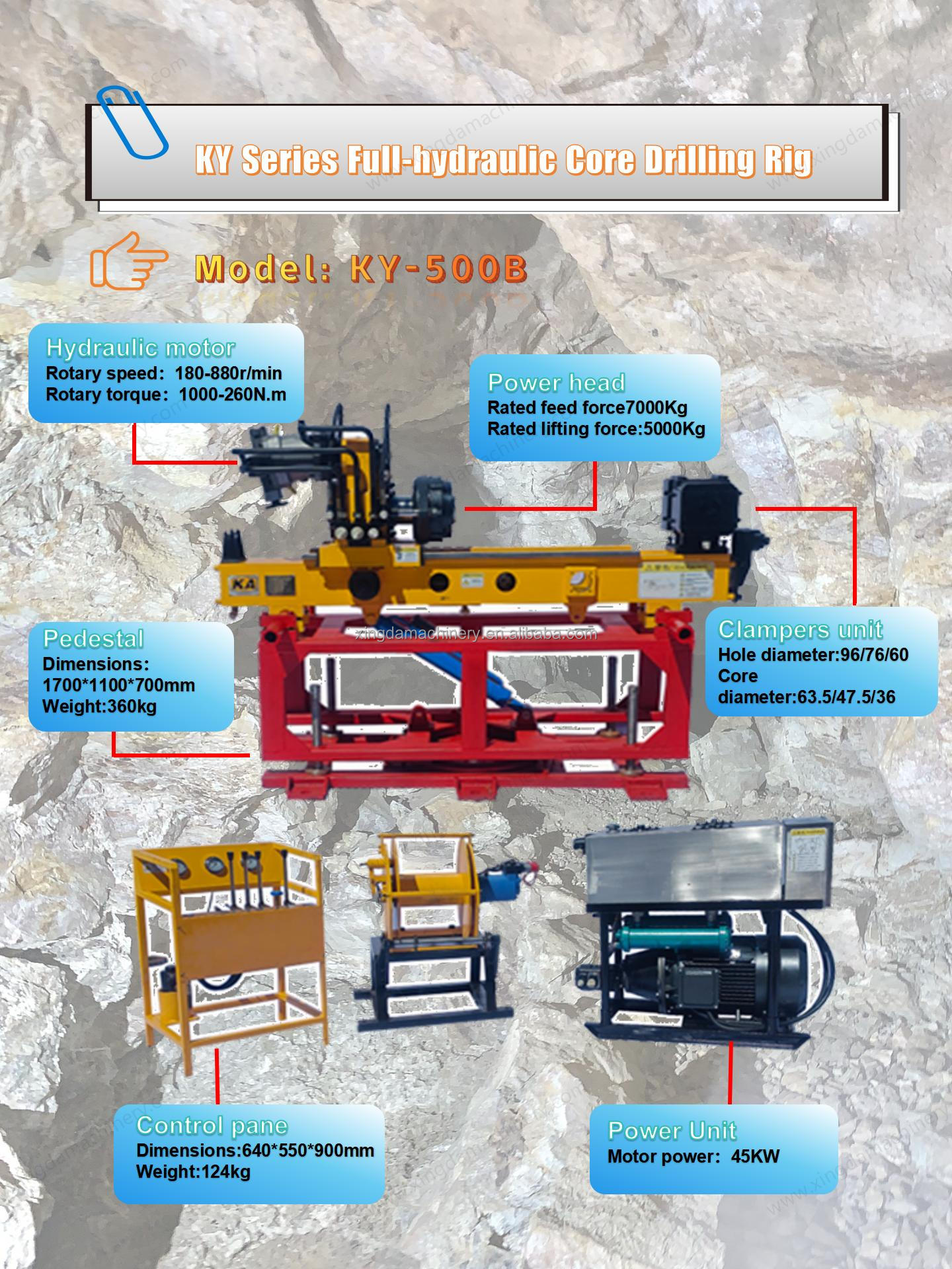 KY-500B BQ 500m Portable Hydraulic Underground Core Drilling Rig